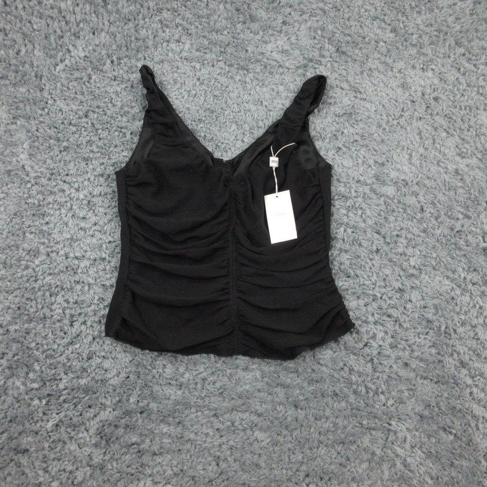 Armani Collezioni Top Womens Size 8 Black Silk Ruched Sleeveless Elegant NWT